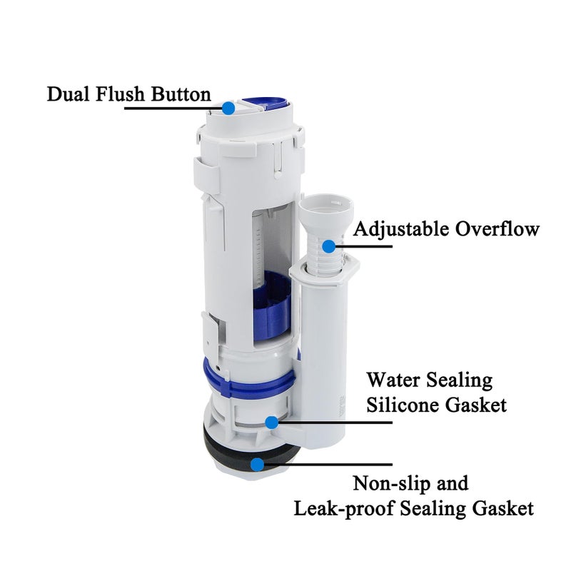 Lychee Light Dual Flush Valve & Push Button Replacement Parts and Assembly Fits Geberit & kohler Split Toilet Parts, with Top Push Button,Universal Toilet Tank Spare Kits White,2 Inches (11"" Height) - Image 3